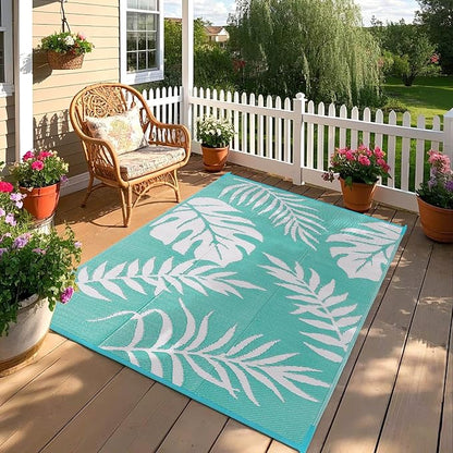 Outdoor Rugs Patio Camping Waterproof - 4x6 Plastic Straw Patio Rug Portable for Campers, Outside RVs Mat, Outdoor Area Carpet for Patios Clearance, Backyard Porch, Balcony, Picnic