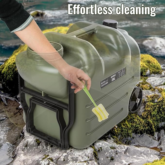 7.4 Gallon Water Jug With Wheels & Folding Handle, Portable Water Container, Rolling Wheel Water Storage Tank For Hiking Camping