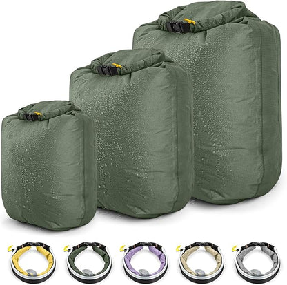 HIKEMAN Dry Bag Waterproof - Ultralight Dry Sack,Outdoor Roll Top Drybags,3-Pack Stuff Sack for Travel,Swimming,Rafting,Boating,Kayaking,Camping,Beach (Green)