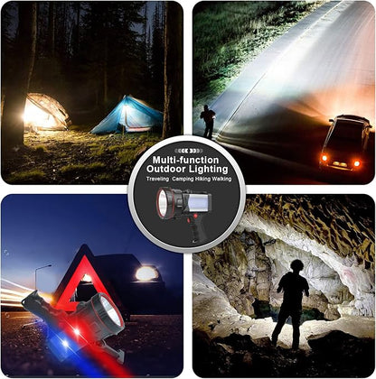 BIGSUN Super Bright Rechargeable Spotlight 160000 lumens Led Flashlight High Power Waterproof Handheld Searchlight with Lantern and 9600mAh Power Bank for Home Security, Camping, Boating, Hunting