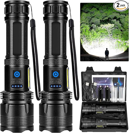 MIXILIN Rechargeable LED Flashlights High Lumens, 990,000 Lumens Super Bright Flashlight with 7 Modes, Powerful Multifunctional Flashlights for Home Camping Emergencies - 2 Pack