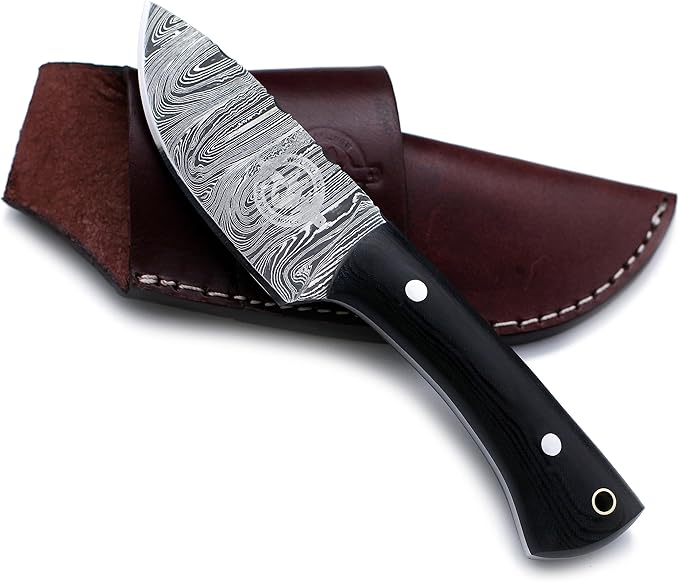 Handmade Damascus Steel Knife Bowie for Hunting,Survival,Camping,Bushcraft and Fishing,Fixed Blade Dagger with Drop Point Full Tang Micarta Handle, Leather Sheath - WKD-805