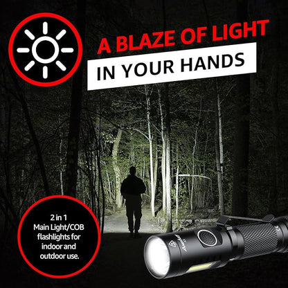 A5 Flashlight,EDC Flashlight with Magnet, 2Pack Mini Tactical Flashlight,Dual Fuel Max 700 High Lumens,6 Modes,Cob worklight for Camping, Emergency(Not Included Battery) Gift
