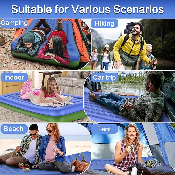 5-Inch Thick Double Sleeping Pad for Camping - Self-Inflating 2 Person Camping Mattress with Built-in Foot Pump, Insulated Inflatable Camping Mat for Backpacking, Hiking, Tents & Winter