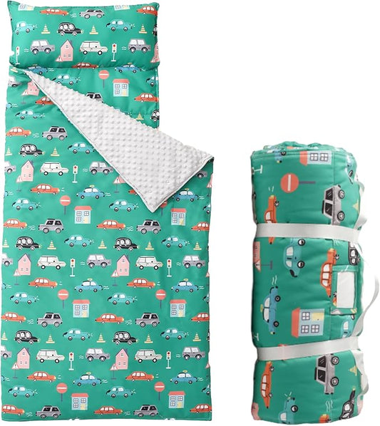 Bunnikins & Clover Toddler Nap Mat with Removable Pillow, Nap Mats for Preschool, Easy Clean Toddler Nap Pad for Kindergarten, Kids Sleeping Bag for Travel Camping
