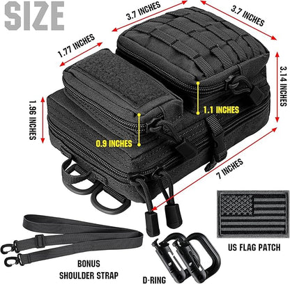 bvya Tactical Molle EDC Utility Pouch Compact Tool Pouch Mini Waist Bag Crossbody Backpack-Design Phone Pouch with Shoulder Strap Flag Patch and D-Rings