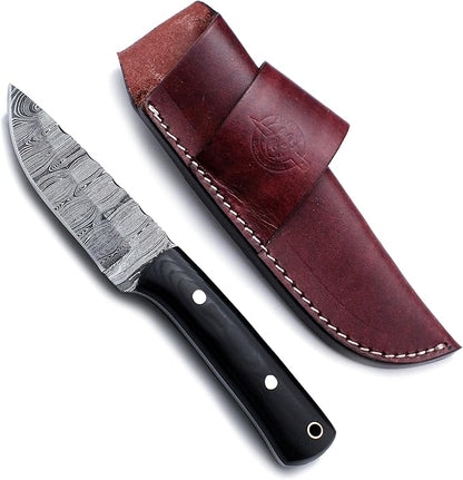 Handmade Damascus Steel Knife for Hunting,Survival,Camping,Bushcraft,and Fishing Fixed Blade with Drop Point Full Tang Micarta Handle,-with Cowhide-Leather Sheath - WKD-790