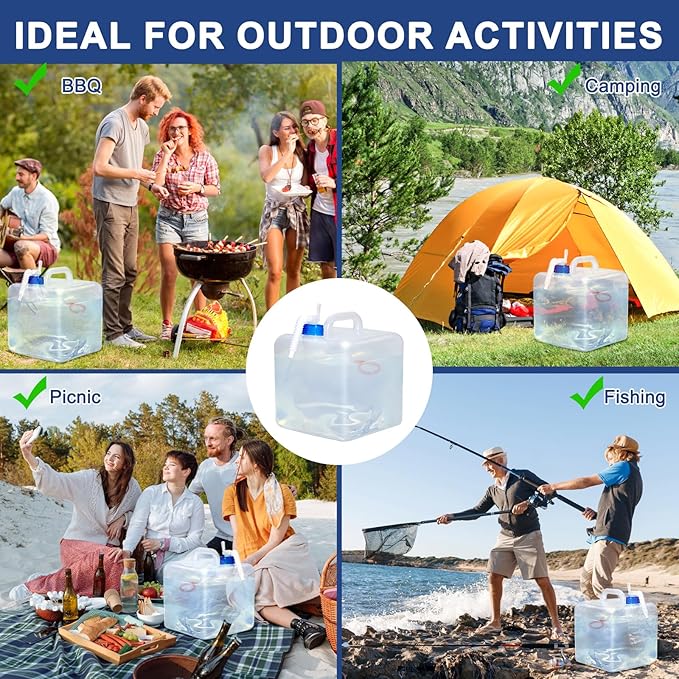 4 Pack Collapsible Water Jug for Camping, Foldable Water Storage Containers with Spigot, BPA Free Water Tank, Large Camping Water Dispenser for Emergency,Survival Kit (5.3 Gallon)