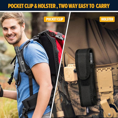 Rechargeable Magnetic Flashlight 20000 High Lumens - 1500 Meters Long Beam Super Bright LED Tactical Flashlight with Holster USB Zoomable 5Modes Small Long Beam Spotlight Flashlight for Camping