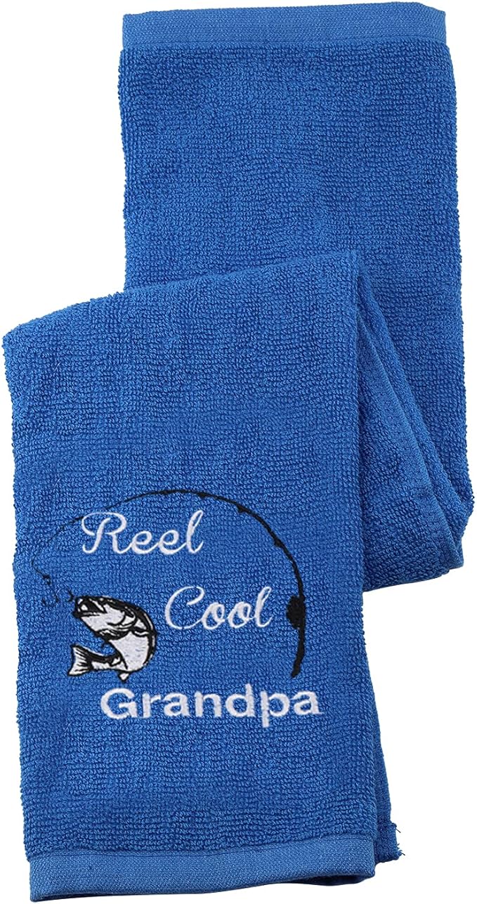 Fishing Towel Fisherman Gift Reel Cool Dad Papa Embroidered Towel with Clip