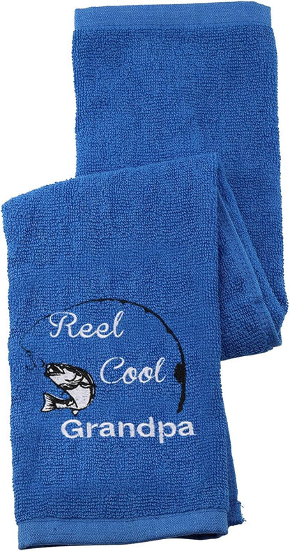 Fishing Towel Fisherman Gift Reel Cool Dad Papa Embroidered Towel with Clip