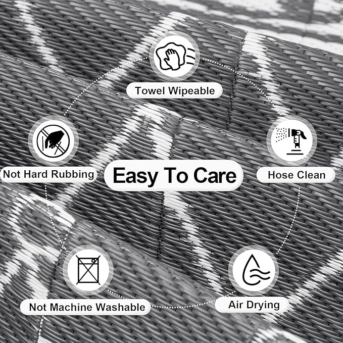 OutdoorLines Indoor Outdoor Rugs for Patio 5x8 ft - Reversible Outside Carpet, Stain & UV Resistant Portable RV Mats, Plastic Straw Rug for Camping, Pool Deck, Porch Rhombus Gray & White