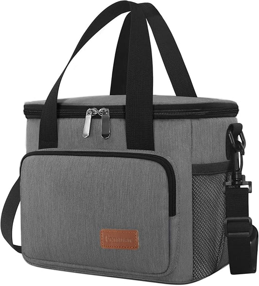 Femuar Lunch Bags for Women/Men, Insulated Lunch Bag for Work Office Picnic - Lunch Cooler Bag Leakproof Lunch Box with Adjustable Shoulder Strap - Grey(8.7L)