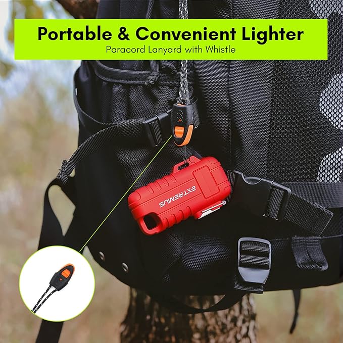 Extremus Blaze 360 Rechargeable Electric Lighters, Dual Arc Lighter, Windproof Plasma Lighter, Waterproof Lighter, Flameless Lighter with Whistle Lanyard for Camping (Orange Flex)