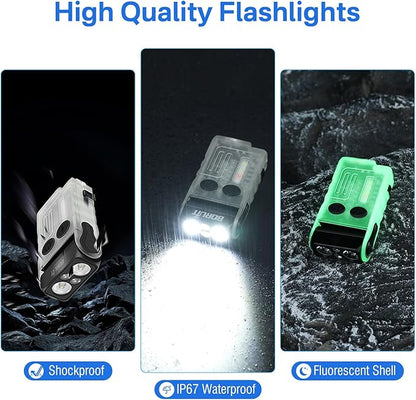 BORUIT V20 LED Small Powerful EDC Flashlight with Clip,180°Head Swivels,1000LM USB C Rechargeable Mini Pocket Keychain Flash Light with Red COB Light-14 Mode,IP67,Magnetic,110DB Buzzer(White)