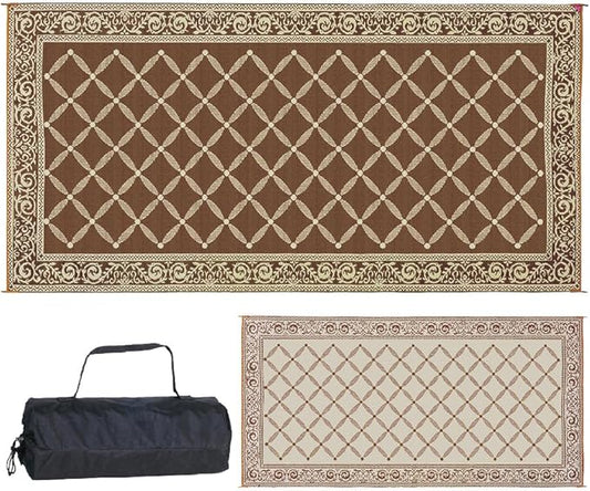 Stylish Camping 119187 9-feet by 18-feet Reversible Mat, Plastic Straw Rug, Large Floor Mat for Outdoors, RV, Patio, Backyard, Picnic, Beach, Camping (Brown/Beige)