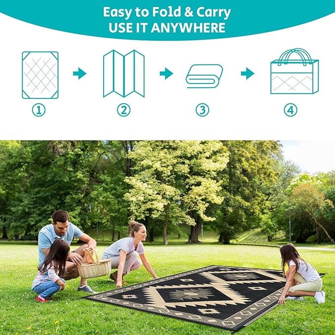 HEBE Outdoor Rug 9'x12' for Patios Clearance Waterproof Patio Mat Plastic Straw Rug Reversible RV Camping Tent Rug Outside Indoor Outdoor Area Rugs for RV,Deck,Beach,Balcony,Camper