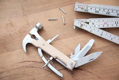 Kikkerland 10 in 1 Pocket Compact EDC Gear Equipment Stainless Steel Multi-Tool, White, Wood Handle, for Outdoors, Camping Tool Accessories Survival