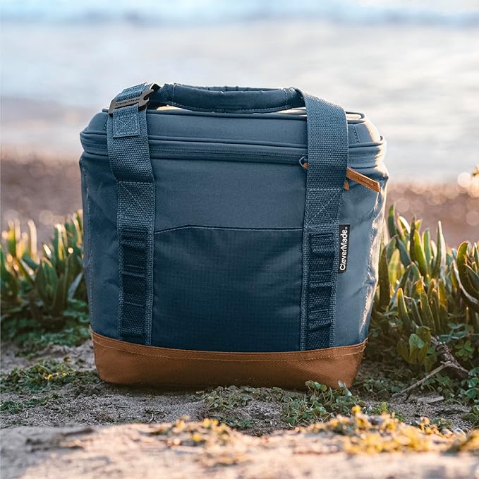 CleverMade Collapsible Cooler Bag, 18 Can Beach & Travel Car Cooler, Folding Soft Cooler, Shoulder Strap, Bottle Opener, Great Car Coolers for Travel, Cleans Easy, Leak Proof Cooler Bag [Ocean]