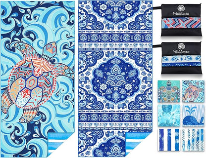 2 Pack Microfiber Lightweight Beach Towel Sand Free Quick Dry Absorbent Thin Compact Towels for Swimming Pool Camping Beach Accessories Large Easy Pack Travel Things for Vacation Essentials Gift