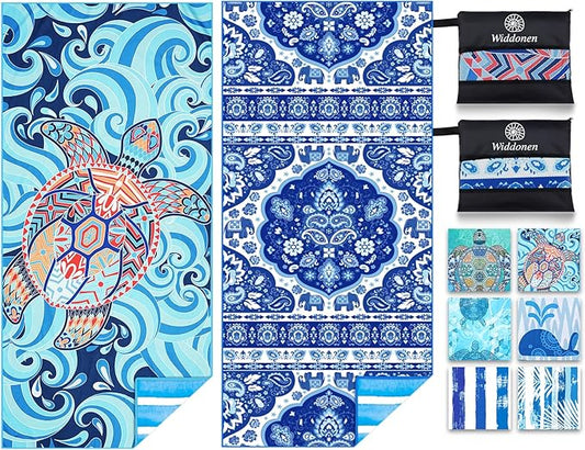 2 Pack Microfiber Lightweight Beach Towel Sand Free Quick Dry Absorbent Thin Compact Towels for Swimming Pool Camping Beach Accessories Large Easy Pack Travel Things for Vacation Essentials Gift