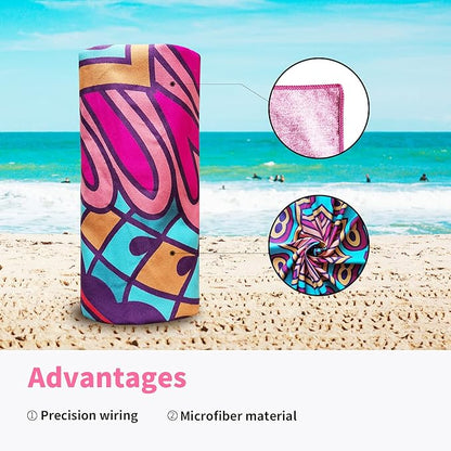 Hiturbo Microfiber Beach Towel-Quick Fast Dry Super Bath Towels Absorbent Lightweight Pool Beach Blanket, Ultra Compact Perfect for Travel Pool Swimming Bath Camping Yoga Gym Sports