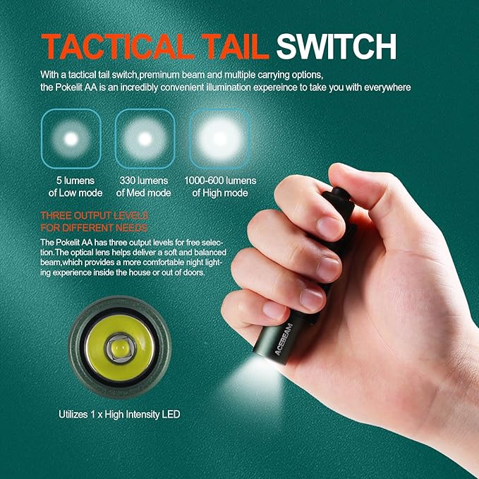 ACEBEAM Pokelit AA Rechargeable Mini Flashlight with Clip, 1000 High Lumens Pocket EDC Flashlight, Super Bright Small Flashlight, Led Flashlight for Camping,Hiking,Everyday Use, Cool White Light