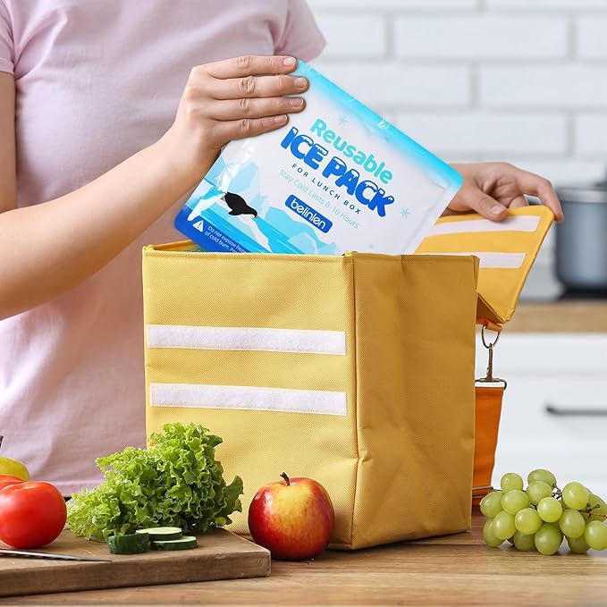 4 Pack Reusable Ice Packs for Lunch Boxes - 7x7 Inch Long-Lasting Freezer Packs, BPA-Free Gel & Leakproof Design Cold Packs for Cooler, Camping, Travel
