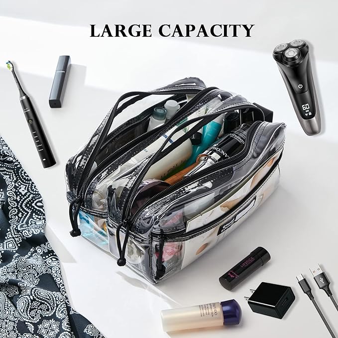 Rough Enough Clear Travel Toiletry Bag for Men Women Traveling Toiletries Essentials Shaving Hygiene Dopp Kit