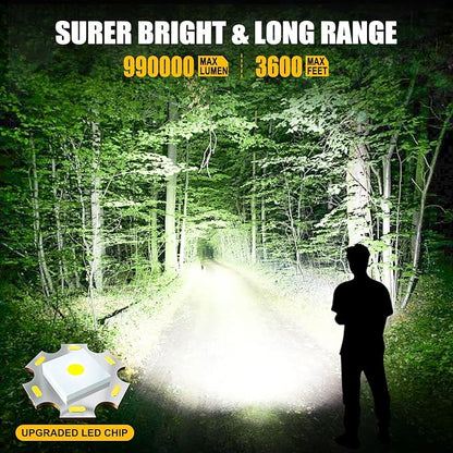 Rechargeable LED Flashlights High Lumens, 2 Pack 990000 Lumens Super Bright Flash Light with 7 Modes & COB Light, IPX7 Waterproof, USB Fast Charging Flashlights for Camping, Home, Emerge∩cies