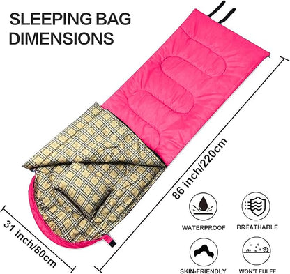 Desert & Fox Cotton Flannel Sleeping Bags with Pillow, 4 Season Warm & Cold Weather Envelope Compression Sack, Lightweight & Portable Backpacking Sleeping Bag for Outdoor Camping, Hiking, Traveling