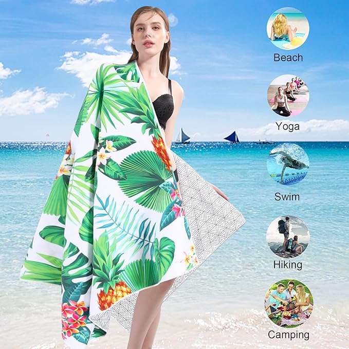Genovega Microfiber Lightweight Thin Beach Towel Sandproof Compact Clearance Towels Quick Dry Sand Free No Sand Pool Swim Blanket Travel Essentials Accessories Vacation Women Men Adult Gift Flamingos