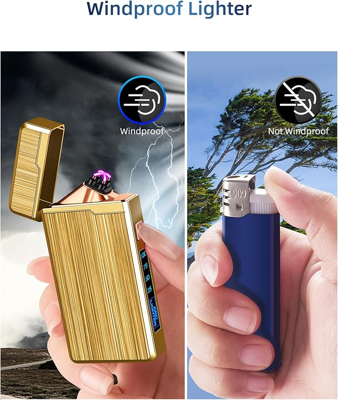 2 Pack Electric Lighter,USB Rechargeable Lighter, Plasma Dual Arc Lighter, Windproof Flameless Lighter, Pocket Metal Lighter with LED Battery Indication for Indoor Outdoor (Black&Gold)