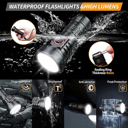 Rechargeable Flashlights High Lumens, Small LED Flashlight 2000 Lumens, EDC Super Bright Flashlight, IP68 Waterproof Flashlights for Camping Hiking Emergencies -Black