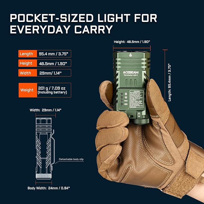 ACEBEAM M2-X Flat Flashlight 3200 High Lumens Multiple Light Sources EDC Lights with Spotlight Floodlight and Seven-Color Mix Light, Versatile Rechargeable LED Flashlight for Camping, Emergency, Home