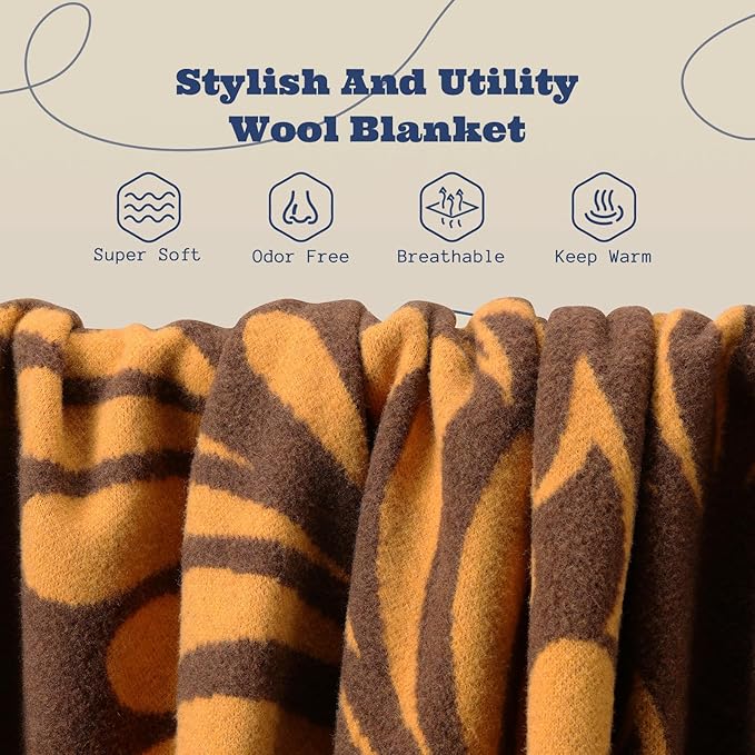 ACUSHLA Merino Wool Blanket - Soft Warm Thick Washable Large Throw Blanket for Camping Bed Couch Outdoor Travel All Weather, Rainforest Brown 79X63