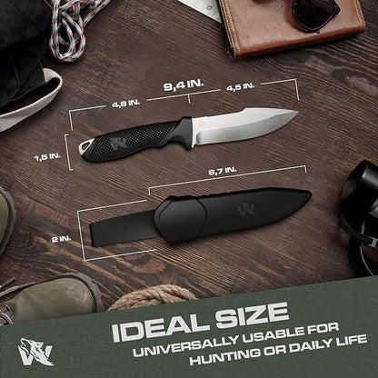 WOLF-I Full Tang Survival Knife with Sheath - Stylish Tactical Fixed Blade Knife - Made of 440C Steel - Bushcraft and Camping Knife Survival - Perfect EDC Outdoor Knife with TPE Handle