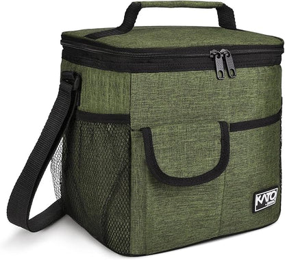 Large Insulated Lunch Bag for Women Men, 10L Leakproof Thermal Reusable Lunch Box for Adult, Tall Meal Prep Lunch Cooler Tote with 4 Pockets for Office Work by Tirrinia, Green