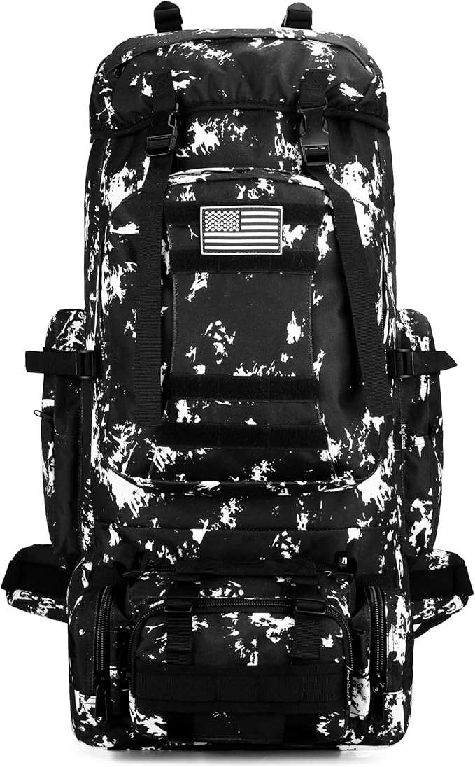King'sGuard 100L Camping Hiking Backpack Molle Rucksack Military Camping Backpacking Daypack (Black Lighting)