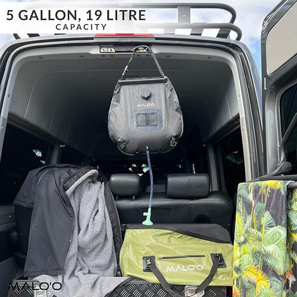 Malo'o 5 gallon/20L Portable Solar Shower Bag, Solar Heating Camping Shower Bag with Removable Hose and On-Off Switchable Shower Head for Camping Gear, Surfing, Beach, Swimming, Outdoor Travel, hiking