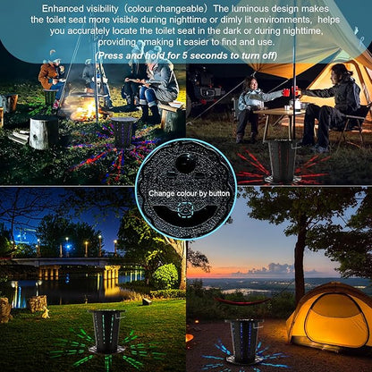 Upgrade Retractable Portable Toilet Folding Camping Toilet with Lights,Foldable Travel Toilet with Carrying Handle, Fixed Latch,Toilet Paper Holder,Adjustable Height Porta Potty for Camping, Hiking