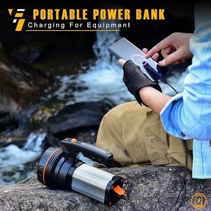 Flashlights High Lumens Rechargeable,1000000LM Spotlight Flashlight,IP68 Waterproof Rechargeable Flashlight,Linterna recargable 10000mAh Long Lasting for Camping,Boat,Walking,Farm.(Silver)