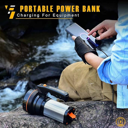 Flashlights High Lumens Rechargeable,1000000LM Spotlight Flashlight,IP68 Waterproof Rechargeable Flashlight,Linterna recargable 10000mAh Long Lasting for Camping,Boat,Walking,Farm.(Silver)