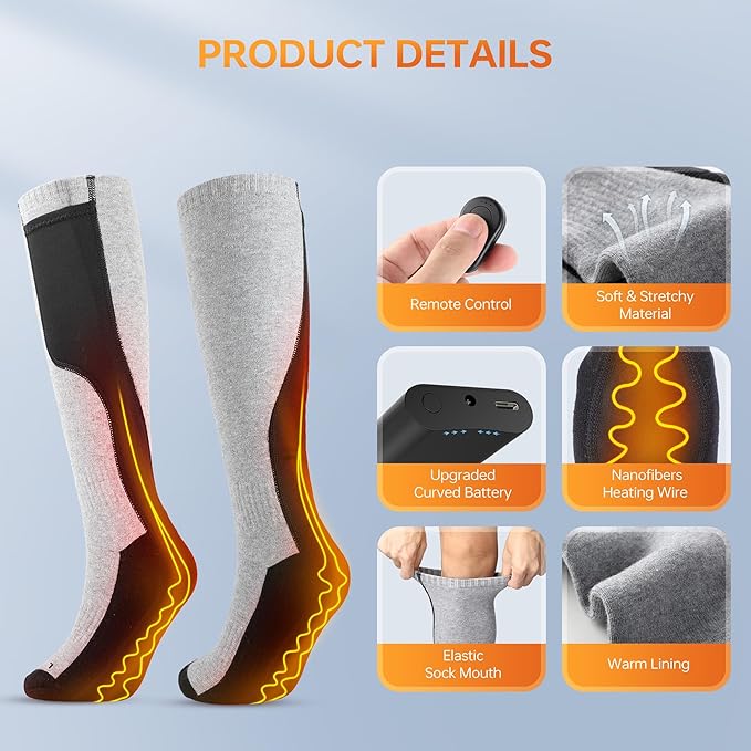 VANRORA Heated Socks for Men Women, 2023 Upgraded 4000mAh 8H Rechargeable Washable Electric Heating Socks Winter Warm Thermal Socks for Outdoor Working Hunting Skiing Camping Fishing Hiking