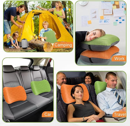 2 Pack Camping Pillow Inflatable Travel Pillow with Removable Cover Backpacking Pillow Blow up Pillow Neck Air Pillow Compressible for Lumbar Support Travel Hiking (Orange,Green)