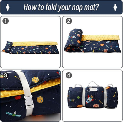 Bunnikins & Clover Toddler Nap Mat with Removable Pillow, Nap Mats for Preschool, Easy Clean Toddler Nap Pad for Kindergarten, Kids Sleeping Bag for Travel Camping