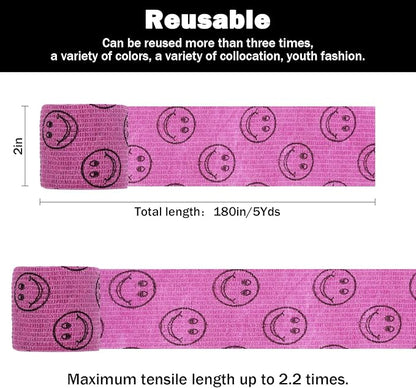 First Aid Bandages Cohesive Wrap Adhesive Self Adherent Tape Colorful (Pink Smile, 2-Inch)