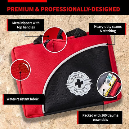 Protect Life Survival First Aid Kit for Home/Business, Camping Survival Kits | Mini Travel First Aid Kit | Camping Equipment | Small Kits for Car | Outdoor Emergency Survivals Pack
