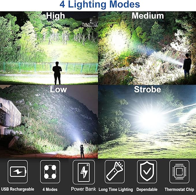Rechargeable Spotlight Outdoor, 990000 Lumens Super Bright Led Spot lights Flashlight with 4 Modes & Foldable Tripod, 8000 ɱAh Large Handheld Searchlight Long Lasting for Camping Hunting Boating