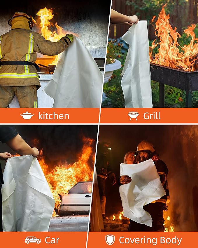 Jemay Fire Blanket,Fiberglass Fire Suppression Blanket for Kitchen,Fire Blankets Emergency for People,Emergency Blanket with Heat Insulation,Emergency Survival Safety Cover for Camping,School,2-Pack